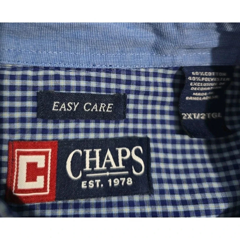 Chaps Easy Care Blue Plaid Long Sleeve Monaghan Shirt 2XT/2TGL
